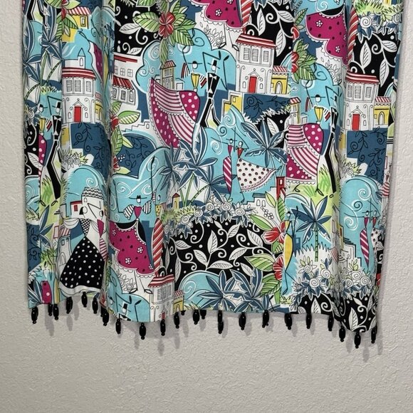 Kelly and Diane Vibrant Print Halter Beaded Trim  Dress Size 10 Cruise Vacation - Picture 3 of 16